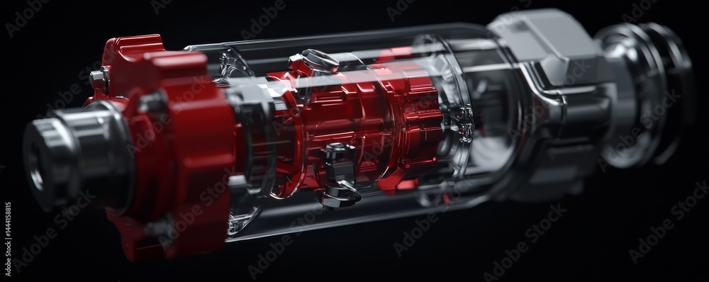 Poster close-up of a high-tech engine part showcasing fine details and modern design.