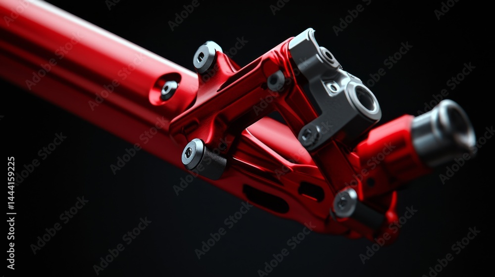 Aufkleber close-up of a precision-engineered red component showcasing intricate details.