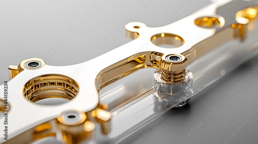 Poster close-up of a precision-engineered metallic component with a sleek design.