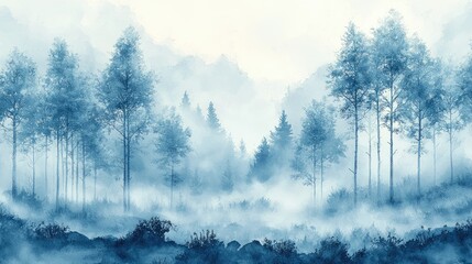 Fototapeta premium Misty Blue Forest Landscape (1)