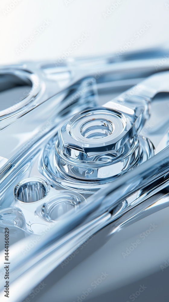 Poster close-up of transparent technology component showcasing precision design and innovation.