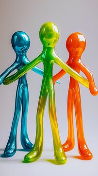 Colorful plastic figures represent friendship and unity in a playful manner.