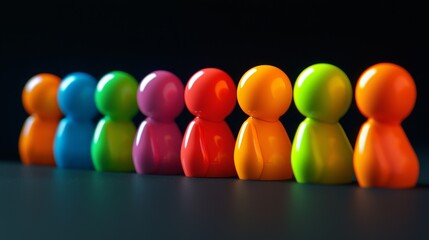 Naklejka premium Colorful toy figures standing in a row, representing diversity and unity in design.