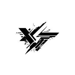 Fototapeta premium Abstract Tech Design Element: Geometric Black Shapes on White, Minimalist Style
