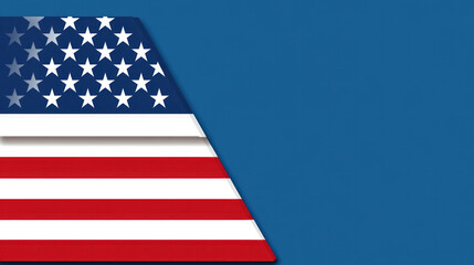Fototapeta premium A blue background with a red and white American flag. The flag is in the middle of the background and is surrounded by stars