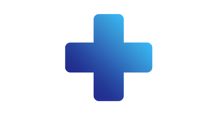 Fototapeta premium A blue cross symbol, centrally placed against a black background, featuring rounded edges and a smooth gradient from dark to light blue