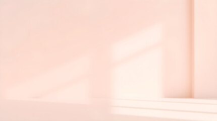 Empty pastel pink studio background displaying window shadow and steps platform