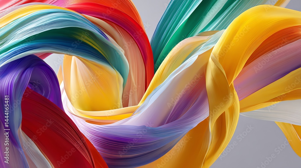 Poster abstract colorful flowing ribbons on gray background creates a dynamic design