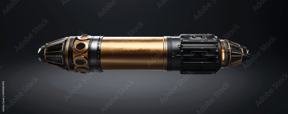 Aufkleber futuristic device with intricate design and metallic finish on a dark background.