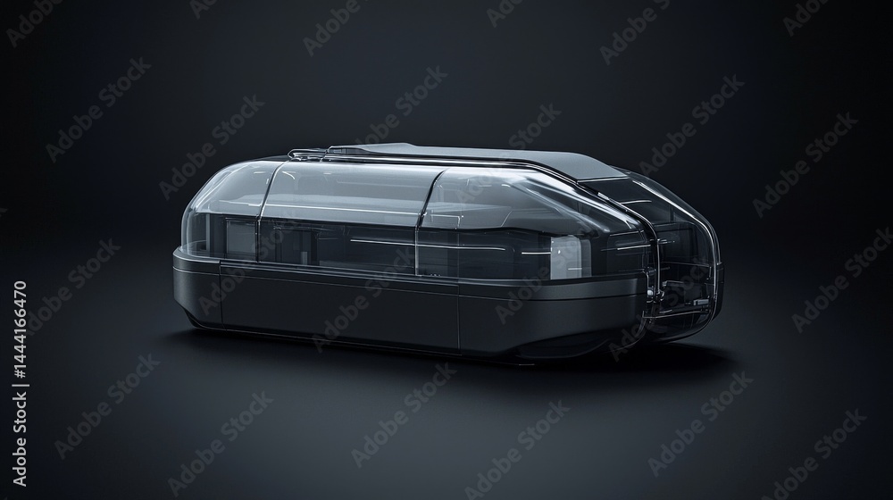 Poster futuristic transparent device with sleek design and minimalistic features.