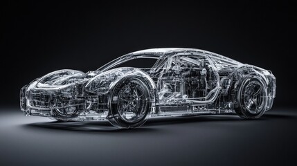 Naklejka premium Futuristic transparent car model showcasing intricate internal details and design.