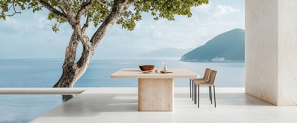 Outdoor Dining Table and Chairs with Ocean View