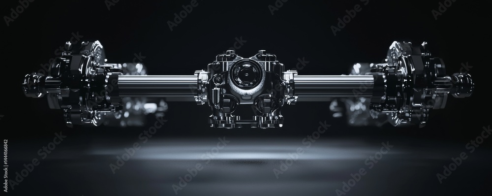 Poster high-tech mechanical part with sleek design, modern technology core.