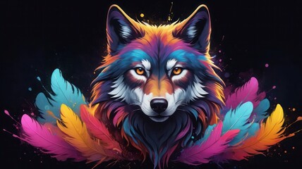 vector illustration of a wolf with colorful fur