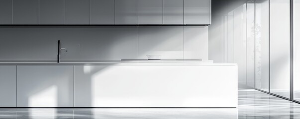 Sleek modern kitchen with minimalist design and natural light illuminating the space.