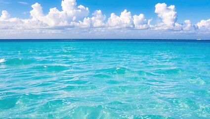 Obraz premium Azure Ocean Waves, Sunny Sky, Copy Space for Design