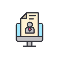 Online CV colored icons, minimalist vector illustration ,simple transparent graphic element .Isolated on white background