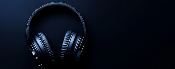 Stylish black headphones on a dark background for music lovers and audiophiles.