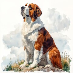 saint bernard sitting against a white background mountain dog 