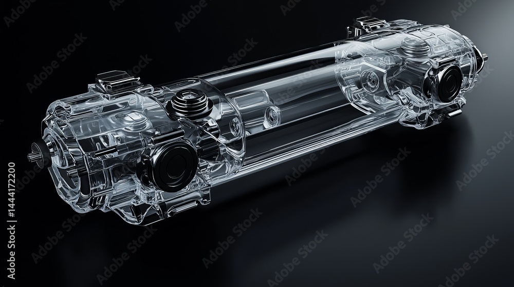 Poster transparent technology device showcasing intricate design and modern engineering.