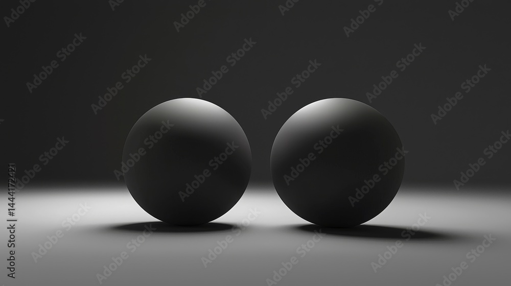 Aufkleber two smooth black spheres on a gradient background creating a minimalist aesthetic.