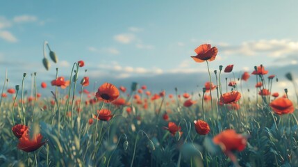 Fototapeta premium Red Poppies Field Symbol of Remembrance