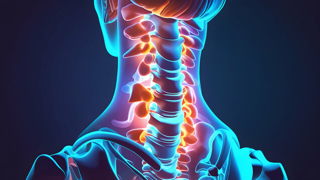 thoracic vertebra T12 with glowing overlay showing transition zone