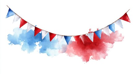 Colorful Watercolor Bunting with Red and Blue Background Splashes