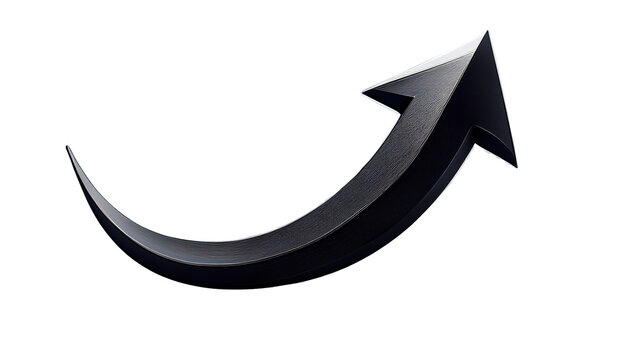 Black upward arrow symbol representing growth and progress in a sleek, modern design against a transparent background.
