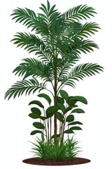 Lush Green Tropical Palm Tree and Foliage Against White Background