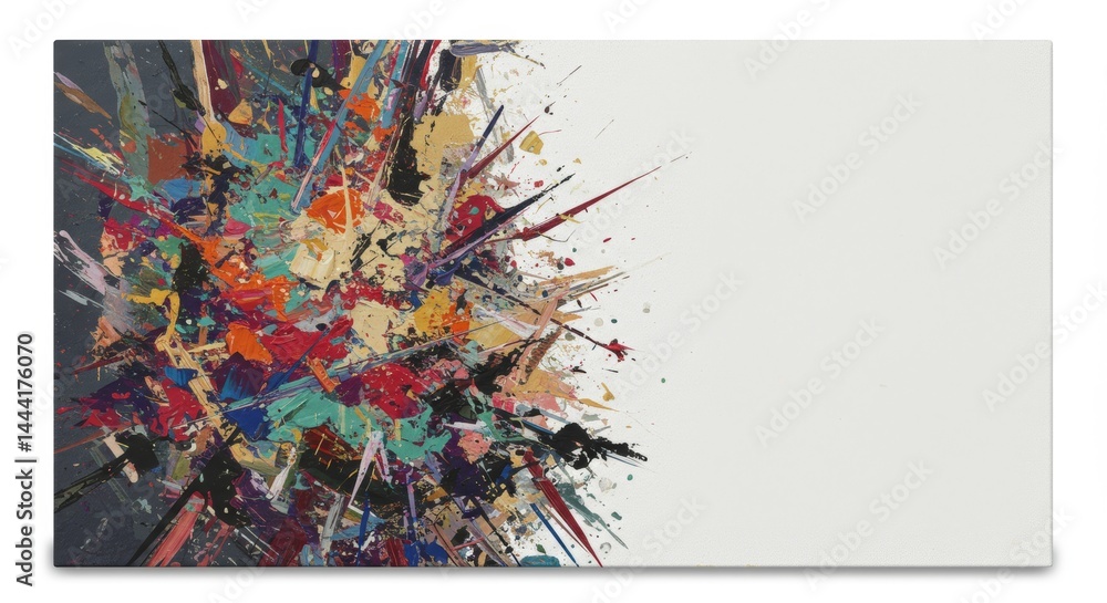 Poster abstract explosion of vibrant colors and dynamic brushstrokes on canvas creating a bold and energeti