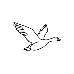 Flying goose line icon in black on white background