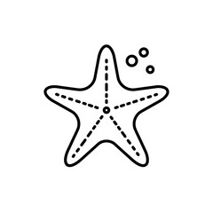 Starfish with bubbles line icon in black and white