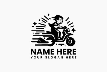 Stylized Boy Riding Motorcycle Vector Graphic. Energetic Kids Design