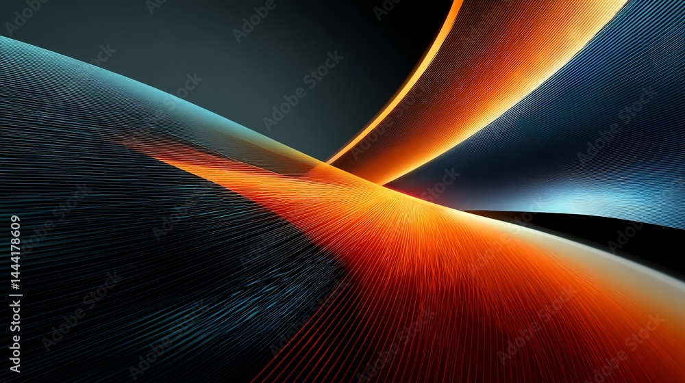 Poster abstract flowing lines with orange and blue gradient background