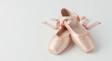 Elegant pink ballet shoes gracefully posed on a white backdrop for dance enthusiasts and artistic projects