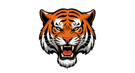 Fierce tiger head illustration roaring with sharp teeth for sports logo design or mascot