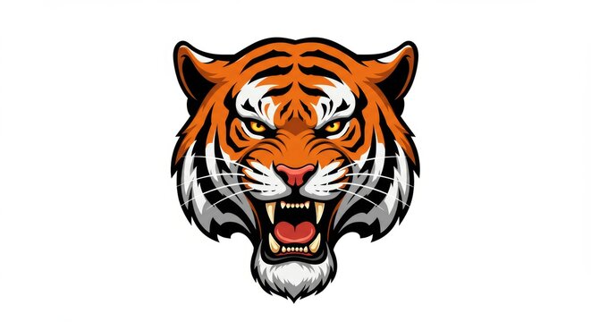 Fierce tiger head illustration roaring with sharp teeth for sports logo design or mascot