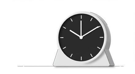Minimalist alarm clock on a white background displaying ten past one time illustration for time management and deadline reminders concepts