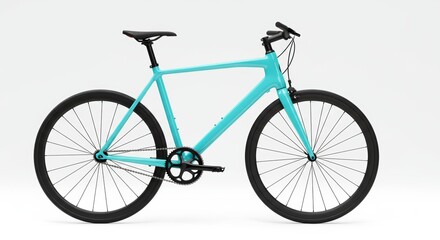 Fototapeta premium Modern teal fixed gear bicycle on a white background perfect for urban commuting and fitness focused lifestyle advertising campaigns