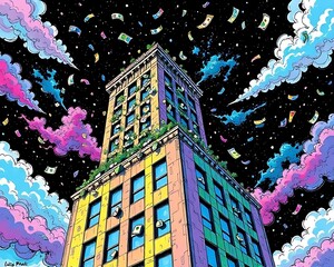 Whimsical Money-Filled Night Sky