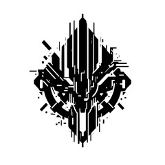 Cyberpunk Wolf Head Icon, Geometric Design, Black & White