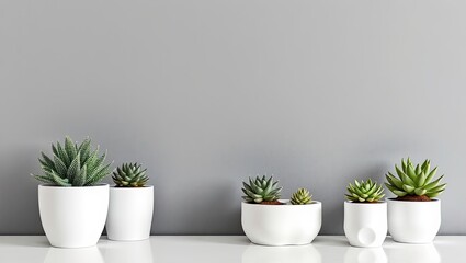 Fototapeta premium Minimalist Succulents on Gray Wall, Home Decor Concept