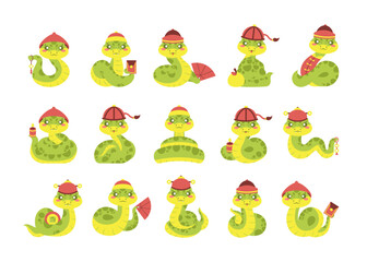 Snake chinese zodiac flat vector illustration set