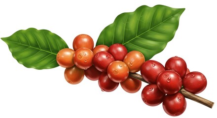 Branch with Coffee Beans and Leaves Illustration