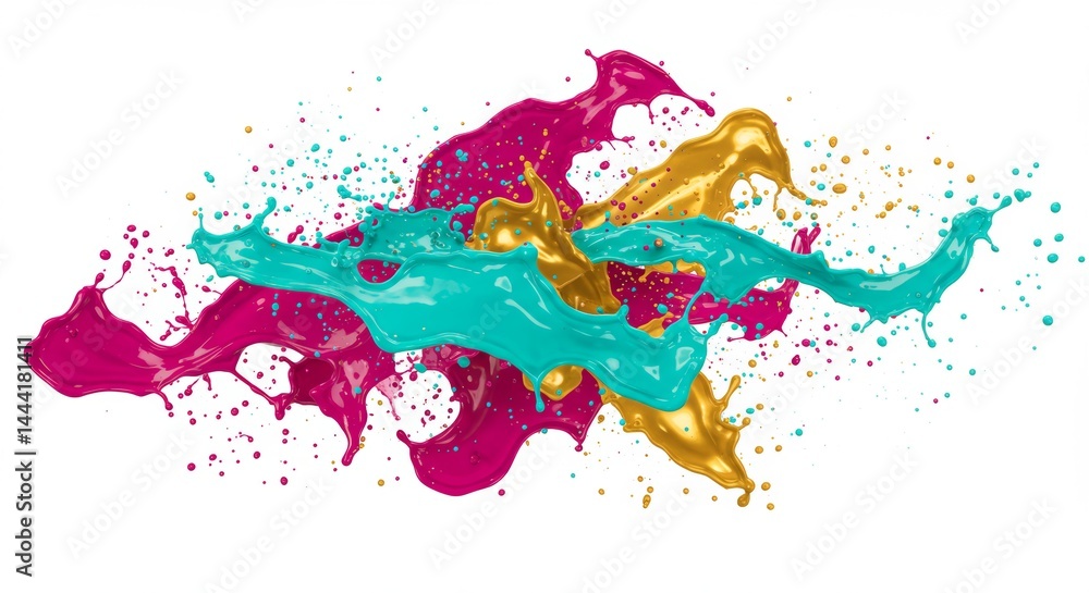 Poster vibrant paint splash explosion on white background creating dynamic abstract art, a burst of colorfu