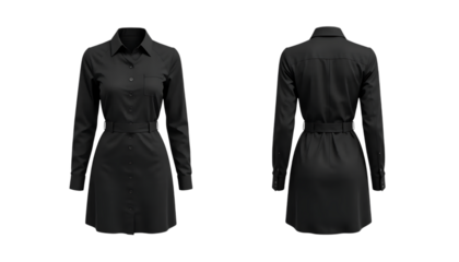 Shirt Dress Drawing Isolated on White Background
Minimalist shirt dress sketch, front and back views, ideal for apparel branding assets and transparent backgrounds