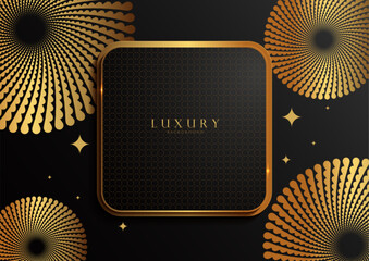 Luxury black and gold square frame and circle mandala background. Premium web template. Intricate Islamic circle design. Diwali festival. Vector art. Not generated by AI.