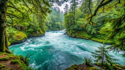 Obraz premium River Rapids Through Lush Green Forest