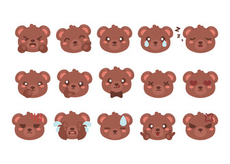 Bear emoticon flat vector illustration set